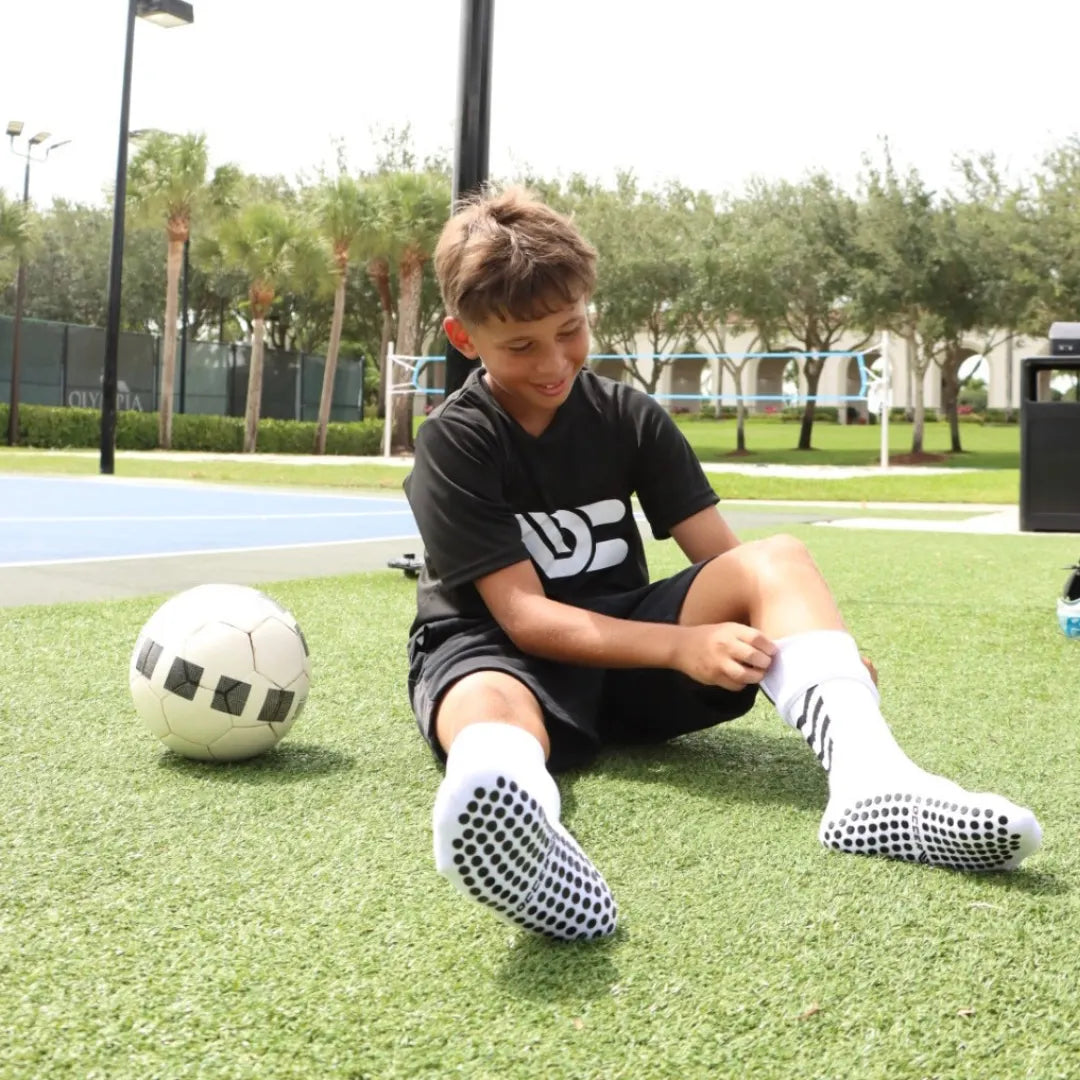 White Pro Knee-High Grip Socks for Kids