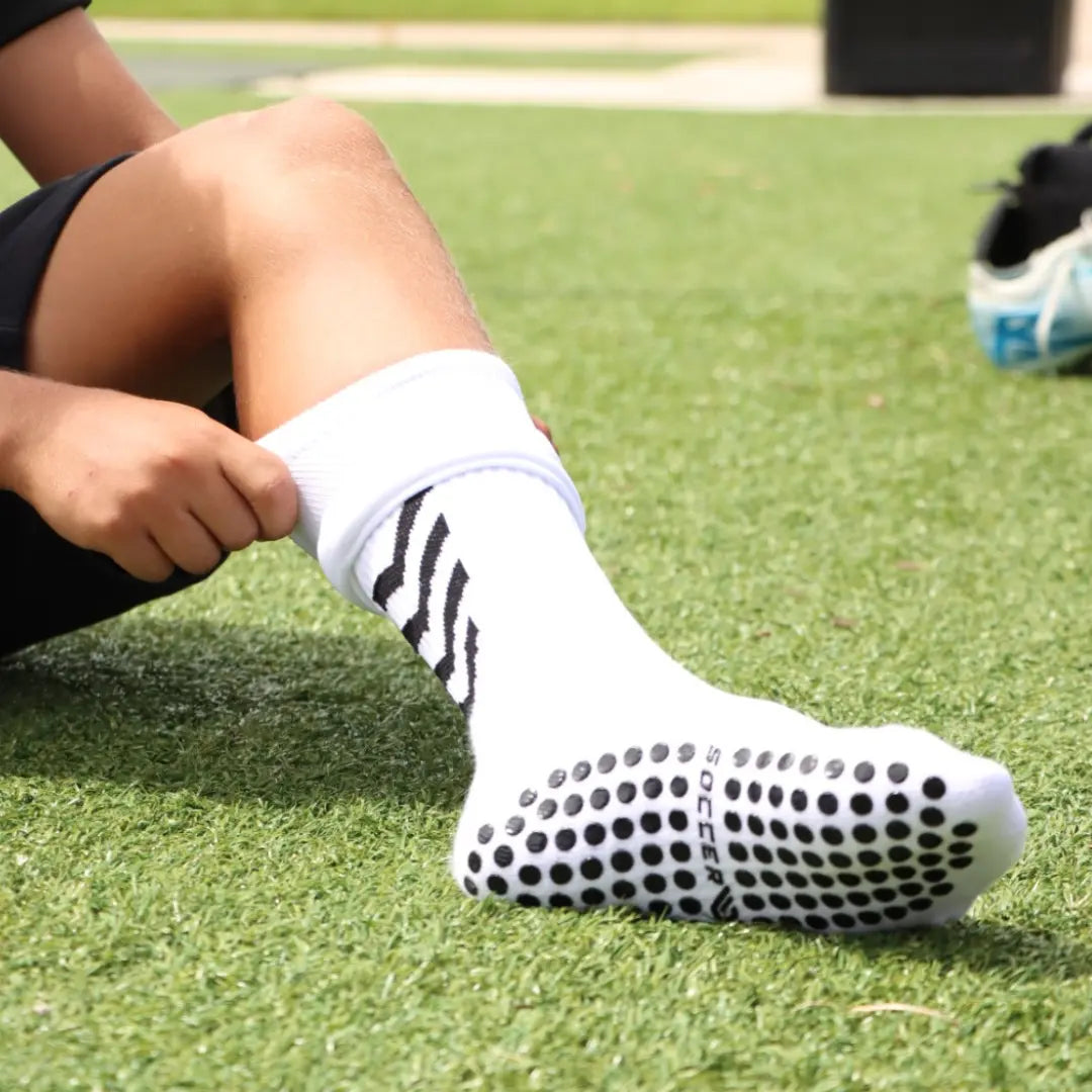 White Pro Knee-High Grip Socks for Kids