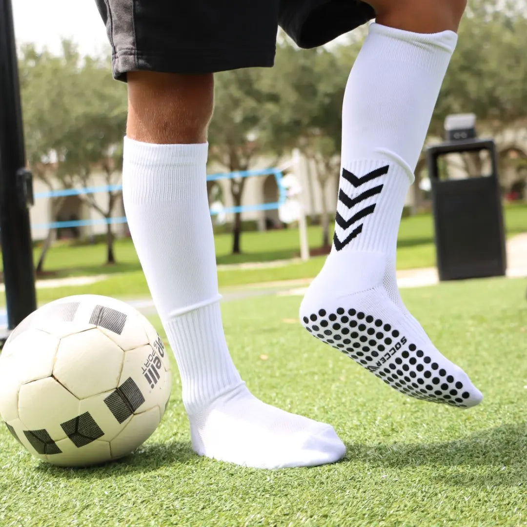 White Pro Knee-High Grip Socks for Kids